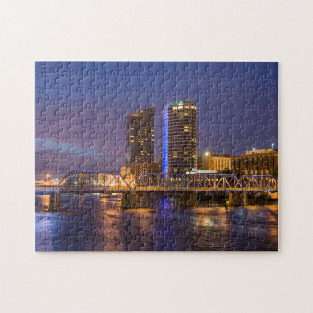 Skyline At Dusk, On The Grand River Jigsaw Puzzle (Horizontal)
