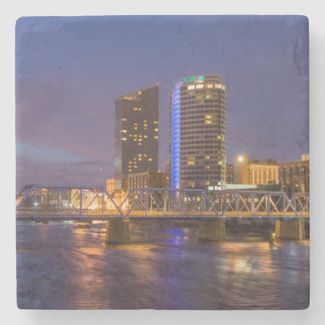 Skyline At Dusk, On The Grand River Stone Coaster (Front)