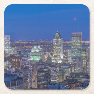 Skyline at twilight 2 square paper coaster