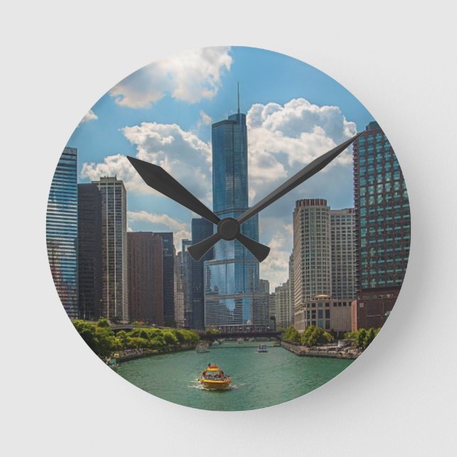Skyline Chicago Round Clock (Front)