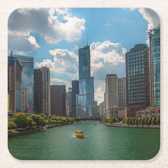 Skyline Chicago Square Paper Coaster (Front)