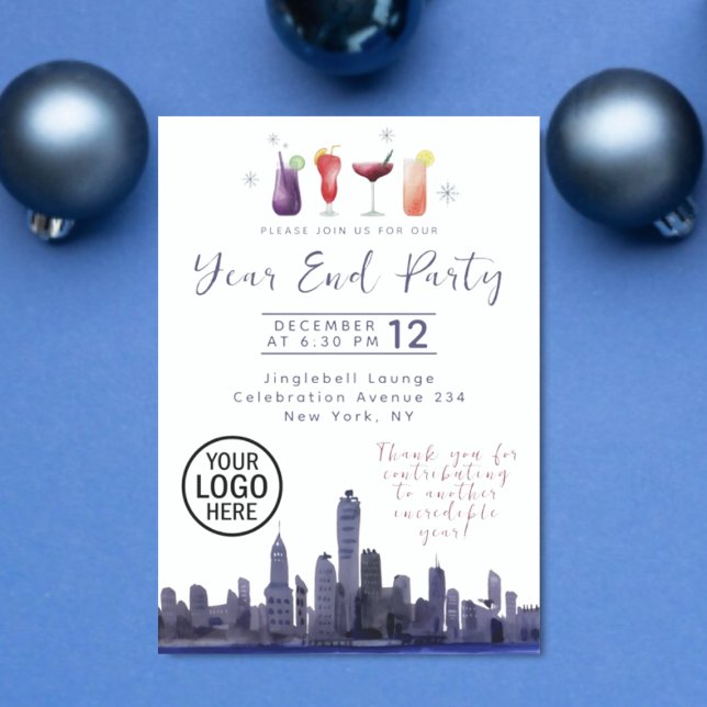 Skyline Company Year End Party Invitation (Watercolor Corporate Year End Party Invitation)