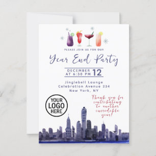 Skyline Company Year End Party Invitation Postcard