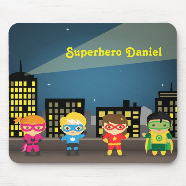 Skyline Cute Superhero For Kids Mouse Pad (Front)