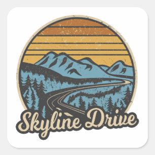 Skyline Drive Retro Square Sticker