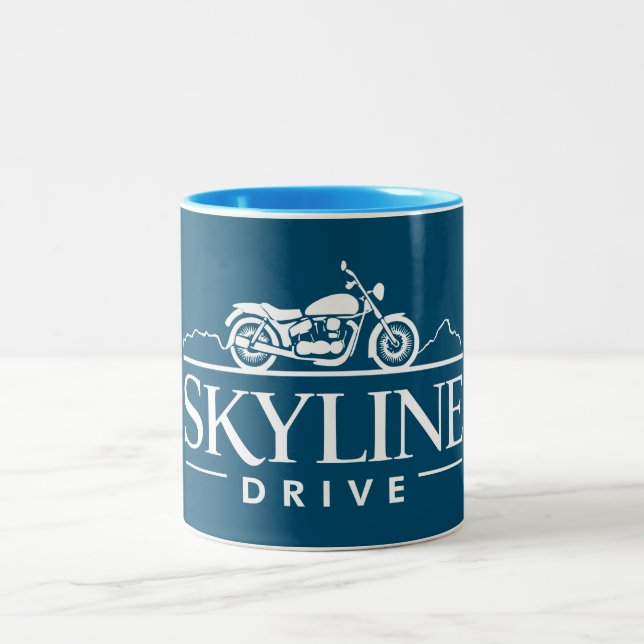 Skyline Drive Virginia Motorcycle Two-Tone Coffee Mug (Center)