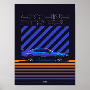 Skyline GT-R R34 Bayside Blue  Poster
