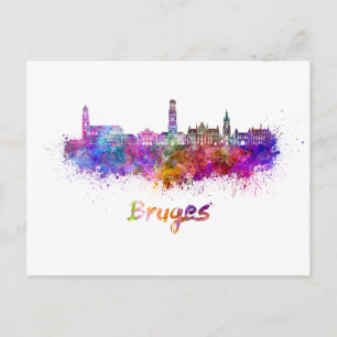 Skyline in watercolor Bruges Postcard