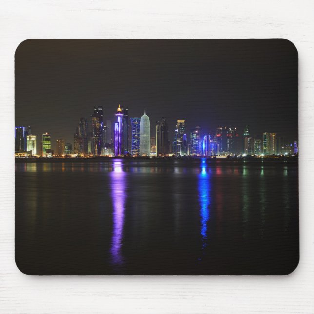 Skyline of Doha, Qatar at night mousepad (Front)