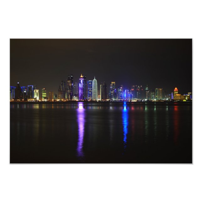 Skyline of Doha, Qatar at night Photo Print (Front)