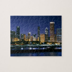 Skyline of Downtown Chicago at night Jigsaw Puzzle