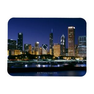 Skyline of Downtown Chicago at night Magnet