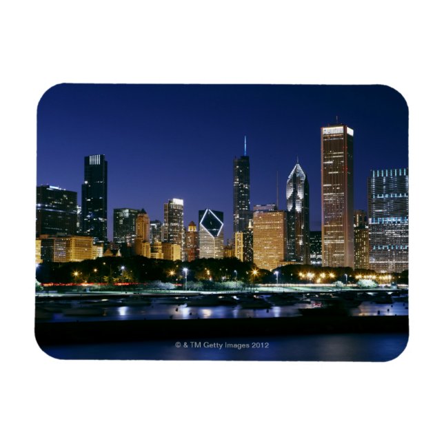 Skyline of Downtown Chicago at night Magnet (Horizontal)