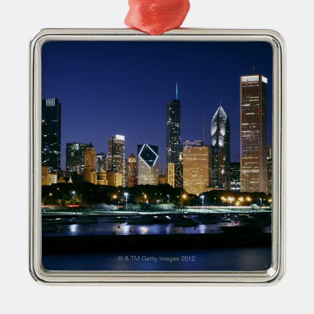 Skyline of Downtown Chicago at night Metal Ornament (Front)