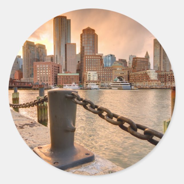 Skyline of Financial District of Boston Classic Round Sticker (Front)