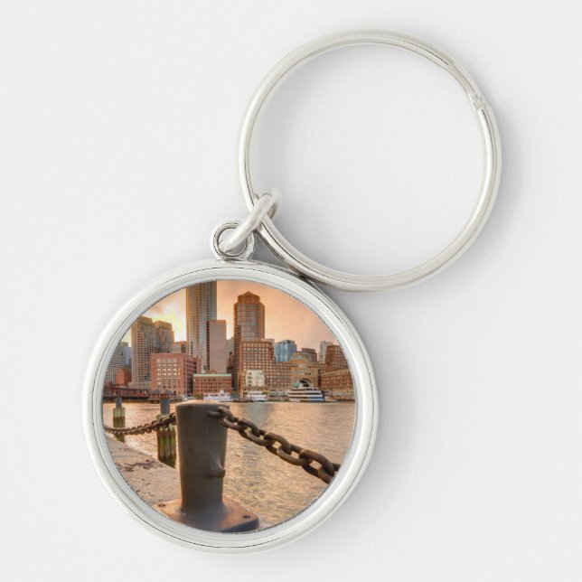 Skyline of Financial District of Boston Key Ring (Front)