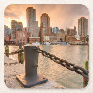 Skyline of Financial District of Boston Square Paper Coaster