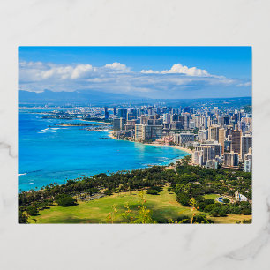 Skyline of Honolulu, Hawaii. Foil Holiday Postcard