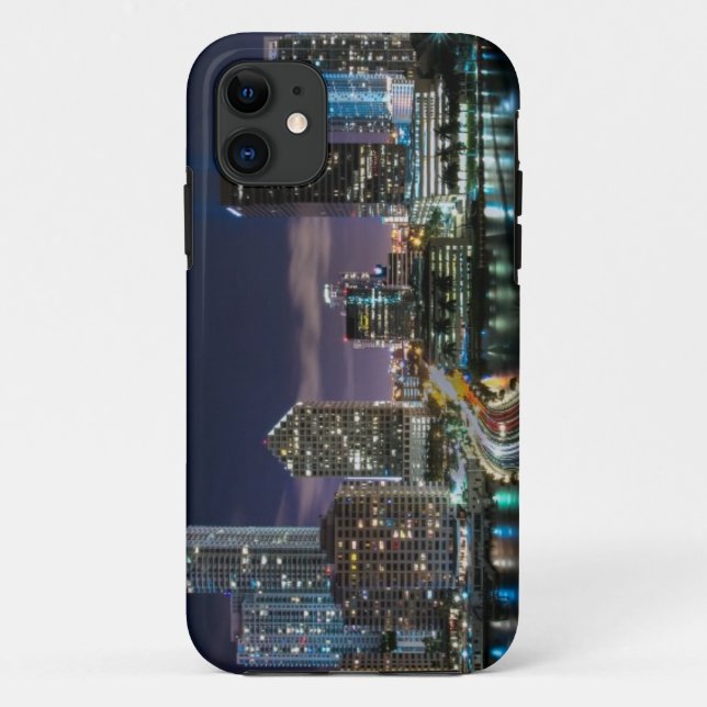 Skyline of Miami city with bridge at night Case-Mate iPhone Case (Back)