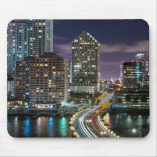 Skyline of Miami city with bridge at night Mouse Pad