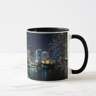 Skyline of Miami city with bridge at night Mug