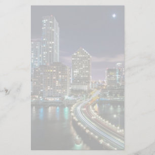 Skyline of Miami city with bridge at night Stationery