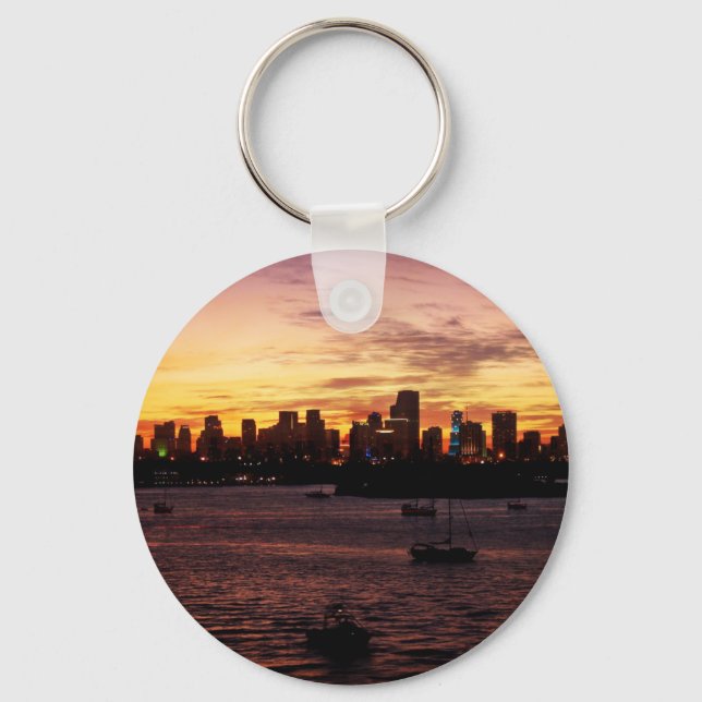 Skyline of Miami Florida at Sunset Key Ring (Front)