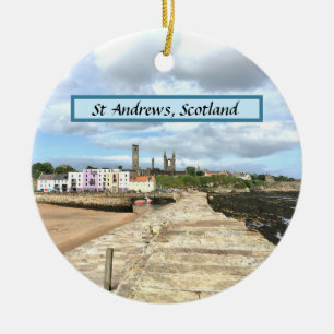 Skyline of St Andrews, Fife, Scotland with Pier Ceramic Ornament
