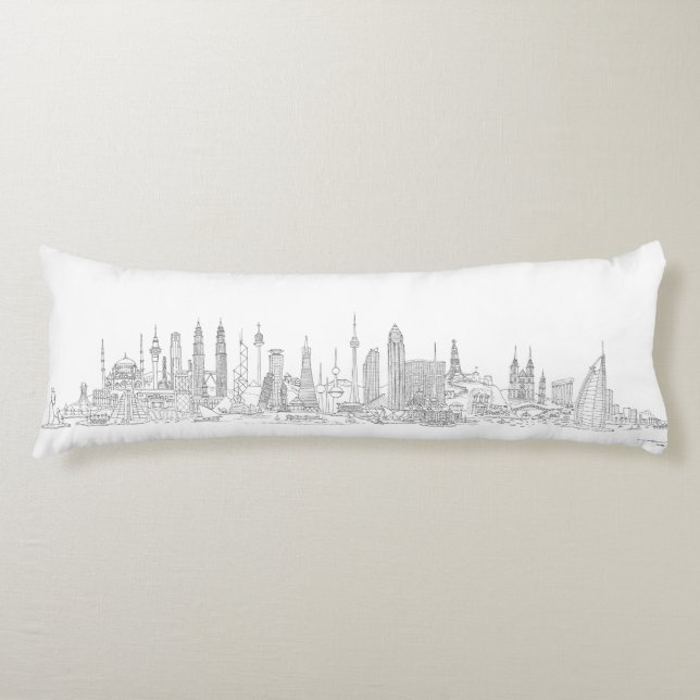 Skyline of the World (Black + White) Body Cushion (Front)