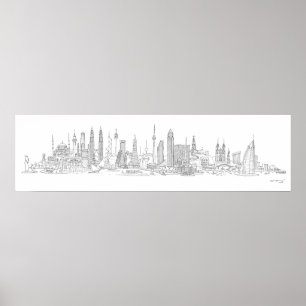 Skyline of the World (Black + White) Poster