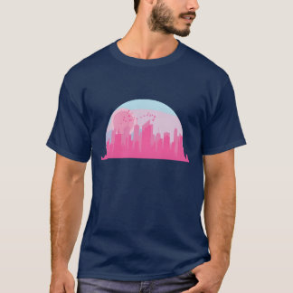 Skyline pink colorful Building City funny T-Shirt