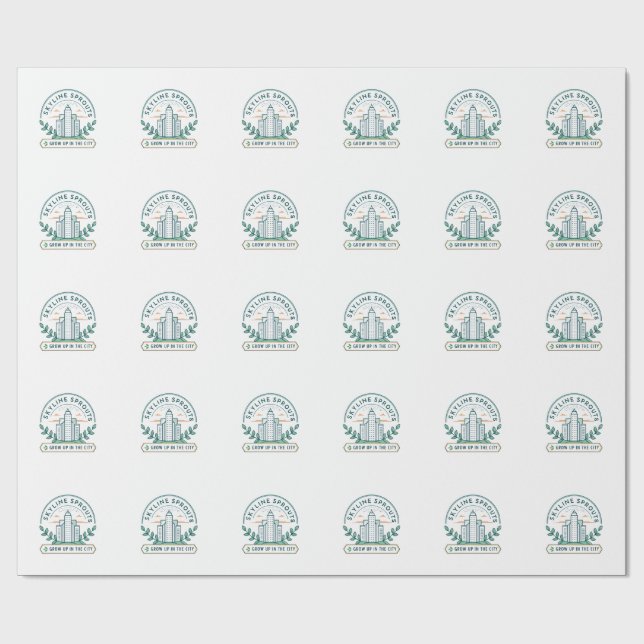 Skyline Sprouts Urban Farming Sticker | City Garde Wrapping Paper (Flat)