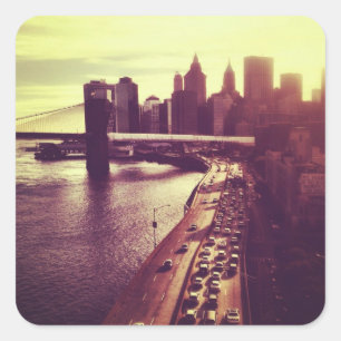 Skyline Sunset - Brooklyn Bridge and NYC Cityscape Square Sticker