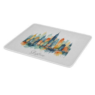 Skyline Urban Cityscape Watercolor City Kitchen Cutting Board