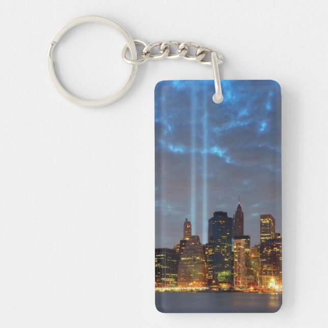 Skyline view of city in night. key ring (Front)