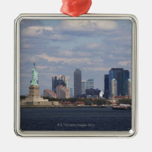 Skyline with Statue of Liberty Metal Ornament