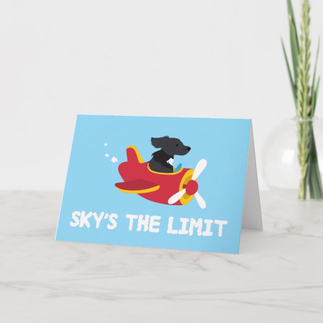 Sky's the Limit Dog Flying Aeroplane Greeting Card (Front)