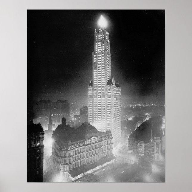 Skyscraper at Night, 1920. Vintage Photo Poster (Front)