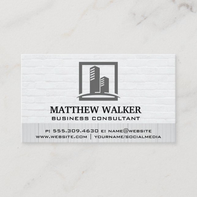Skyscraper Buildings | Brick Wood Business Card (Front)