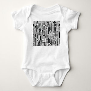 Skyscraper city illustration, isometric seamless p baby bodysuit