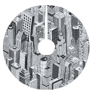 Skyscraper city illustration, isometric seamless p brushed polyester tree skirt