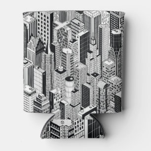 Skyscraper city illustration, isometric seamless p can cooler