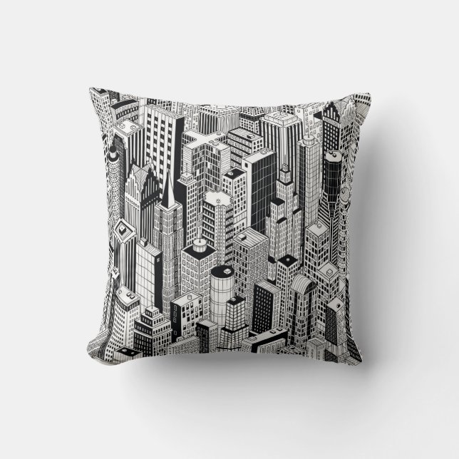 Skyscraper city illustration, isometric seamless p cushion (Front)