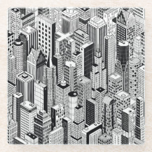 Skyscraper city illustration, isometric seamless p glass coaster