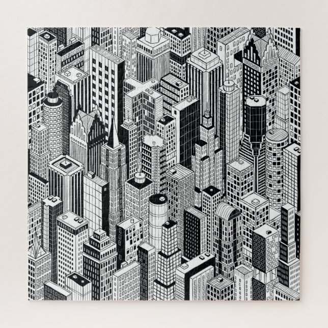 Skyscraper city illustration, isometric seamless p jigsaw puzzle (Vertical)