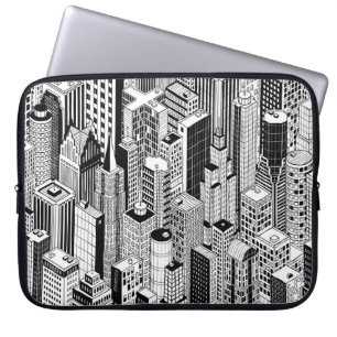 Skyscraper city illustration, isometric seamless p laptop sleeve
