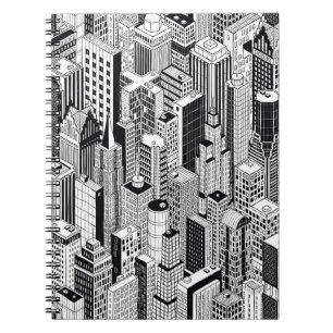 Skyscraper city illustration, isometric seamless p notebook