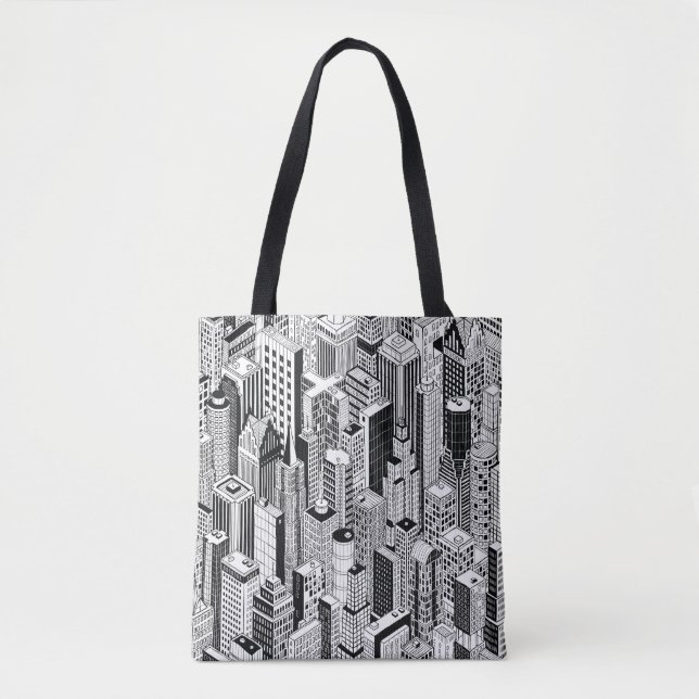 Skyscraper city illustration, isometric seamless p tote bag (Front)