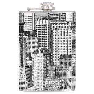 Skyscraper City Isometric Seamless Texture Hip Flask