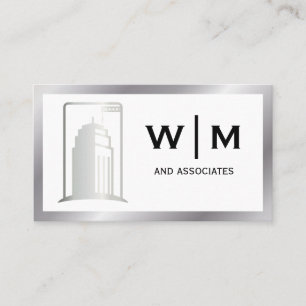 Skyscraper Logo   Metal Border   Monogram Business Card
